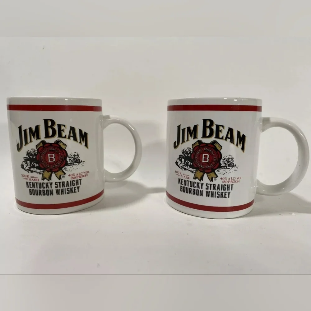 Jim Beam Kentucky Bourbon Straight Whiskey/Coffee Ceramic Mugs set of 2 EUC